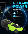 Corded Electric Lawn Mower 12 Amp Grass Cutter With Dethatcher 13 Inch Cutting Deck And Collection Bag Lightweight Easy Start