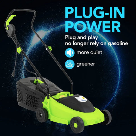 Corded Electric Lawn Mower 12 Amp Grass Cutter With Dethatcher 13 Inch Cutting Deck And Collection Bag Lightweight Easy Start