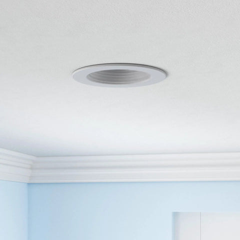 Ceiling view of 12 Pack 5 To 6 Inch LED Recessed Can Lights, 1100LM Each, 4000K Cool White, Dimmable, installed in living room