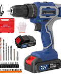 20V Cordless Hammer Drill Kit With Battery And Charger, 30 Nm Torque, Three Eighths Inch Keyless Chuck, Two Speed Drill Driver