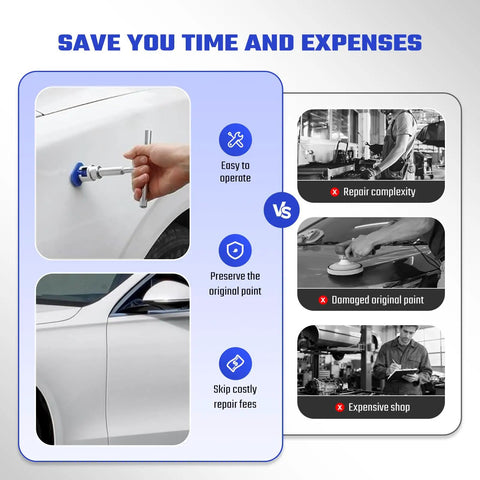 Paintless Car Dent Repair Kit With Portable Dent Puller Tools 28 Piece Dent Removal Set For Car Doors Hail Damage And Refrigerator Dents No Drilling Safe On Paint Easy DIY Body Fix on white car door