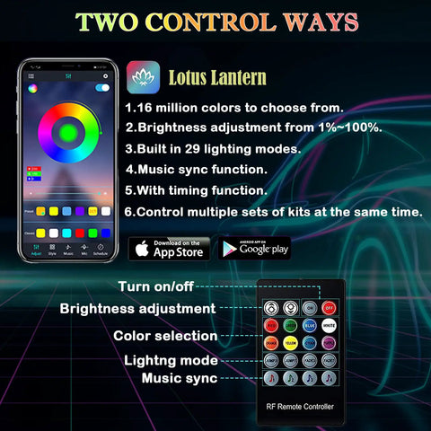 RGB Car Interior Lighting Kit With Fiber Optic 6 In 1 Ambient Light features app and remote control for 16M colors and modes