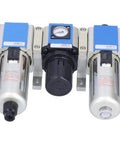 Front view of Aluminum Alloy Body Pneumatic Air Filter Pressure Regulator And Lubricator For Industrial Air Systems One Half Inch Thread With Modular Design Easy To Install And Service GC300 15 Air Treatment Unit