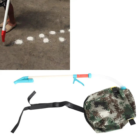 Backpack Style Fertilizer Spreader for Lawn and Garden Manual Handheld Broadcast Spreader with adjustable straps and camouflage bag
