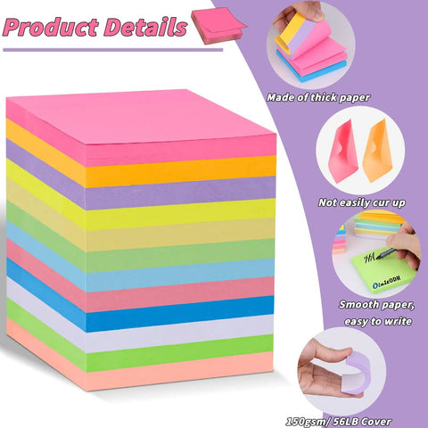 Bulk 60 Pads Sticky Notes 3 By 3 Inches 75 Sheets Each In 12 Colors showing thick paper and smooth writing surface