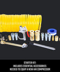 20 Piece Air Compressor Accessory Kit With Recoil Hose, Tire Inflator, Blow Gun, Brass Quick Connect Fittings And More visible
