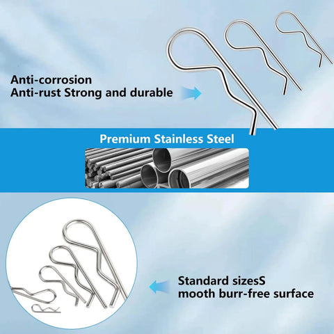 60 Piece Cotter Pin Kit With 5 Size Assortment, Stainless Steel, Anti-corrosion, Heavy Duty R Clips and Hairpin Pins, Rust Resistant