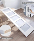 Double 24 By 84 Inch Glass Barn Door Slab with 8 Foot Hardware Kit Included, five frosted glass panels, PVC surface in room.