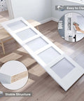 24 By 84 Inch Glass Sliding Barn Door Slab With Frosted Glass LVL Wood Core White Waterproof PVC Surface shown laying on floor.
