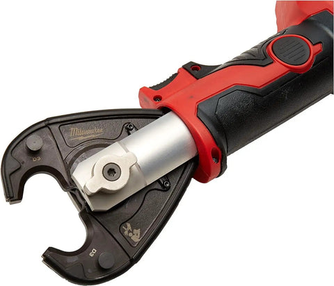 M18 Force Logic Six Ton Utility Crimping Kit With D3 Grooves And Snub Nose Design For Fast Electrical Work showing crimper head detail with lightweight red and black design.