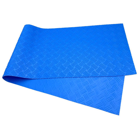 Blue 36 Inch By 9 Inch Non Slip Pool Ladder Pad Mat With Protective Cushion Between Ladder Base And Pool Liner shown flat