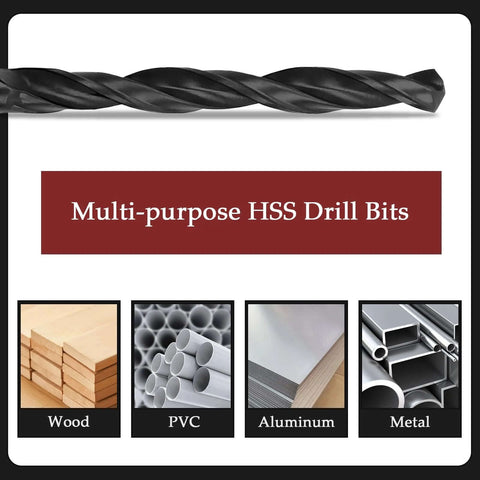 Cobalt drill bit set, 13 pcs, black, multi-purpose HSS bits for wood, PVC, aluminum, metal; 1.5–6.5 mm