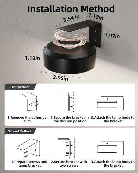 EZVALO black wall-mounted picture light, 3-pack, installed on wall with mounting bracket and LED ring
