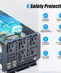 Heavy Duty 3000 Watt Power Inverter Converts 12V Dc To 120V Ac showcasing 8 safety protections with detailed circuit board and outlets.