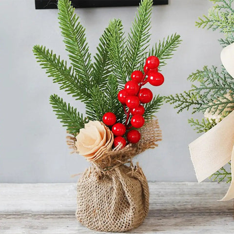 Three Piece Tabletop Christmas Tree Set Ready To Display Mini Artificial Xmas Trees Nine Point Eight Four Inches Tall