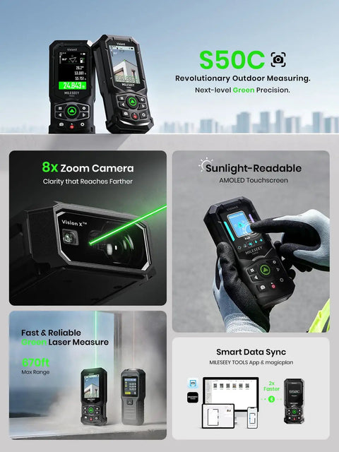 Pro Grade Heavy Duty Green Laser Distance Tool With Smooth 8X Digital Zoom Camera And Right On Precision Lockup For No Sweat Outdoor Layouts And Hassle Free Renovations