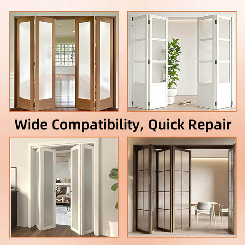 Image of various door installations using 8-Piece Bi-Fold Door Hardware Kit With Top Roller Guide And Top Pivot For Spring Loaded Bifold Doors.
