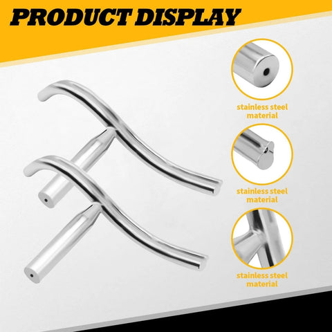 Front view: Two 12-inch stainless steel curved lathe tool rests for wood turning.