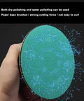 Get The Ultimate 100pc Wet And Dry Sanding Discs Perfect For Random Orbital Sanders With Super Durable Hook And Loop Backing In Grits Ranging From 60 To 2000 For Total Makeover Jobs, showing wet sanding disc in use.