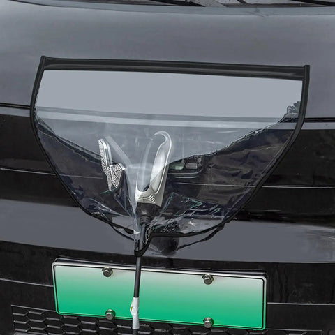 Heavy Duty EV Charger Port Cover For Any Electric Car showing a clear waterproof shield protecting charging port from elements.
