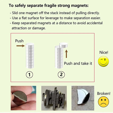 Guide for safely separating Beastly Strong Neodymium Disc Magnets N52 0.5 Inch By 0.1875 Inch 32 Pack without damage