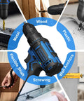 12V Cordless Drill Kit With 92 Accessories, 3/8 Inch Keyless Chuck, Built In LED Light for various materials and DIY tasks