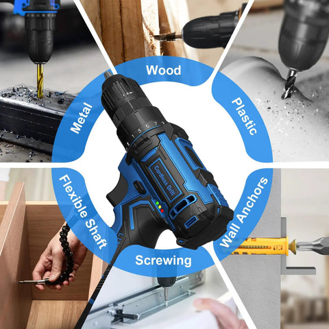 12V Cordless Drill Kit With 92 Accessories, 3/8 Inch Keyless Chuck, Built In LED Light for various materials and DIY tasks