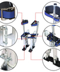 Close-up of Adjustable Drywall Stilts 24 To 40 Inches for Painting, Cleaning, Sheetrock Work; lightweight aluminum, dual spring design.