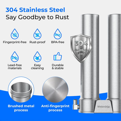 304 stainless steel body of DST Under Sink Water Filter System For Cold Municipal Tap Water, NSF Certified, anti-rust features