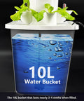 Vertical Hydroponics Tower Garden For Home Growers With 45 Pods, showing 10L water bucket with leafy greens on top