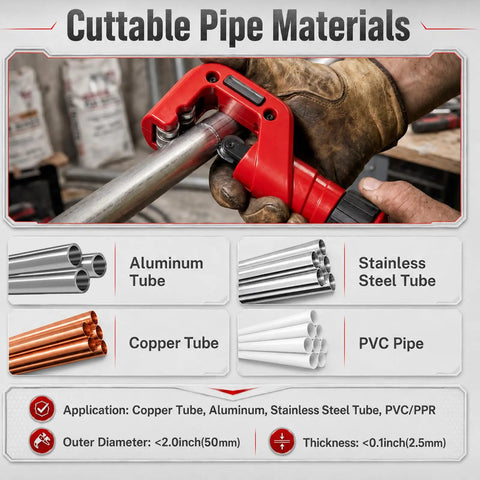Heavy Duty Pipe Cutter Set For Plumbing Maintenance Multi Material Compatible Copper Aluminum Stainless PVC PPR Pipes Fits Up To 50mm Outer Diameter And 2.5mm Wall Mini Cutter Covers 3-22mm Six Bearing Rollers Sharp Blade For Easy Smooth Cuts, red cutter cutting stainless steel tube