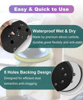 Super Heavy Duty 122 Piece Hook And Loop Wet Dry Sanding Disc Assortment Set showing waterproof 8 holes design for dust extraction.