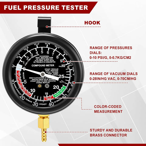 12V Digital Timing Light With Tachometer And Advance Angle Inductive Ignition Timing Light Gun Vacuum And Fuel Pump Tester Gauge Leak Pressure Diagnostics Kit For Car Motorcycle Marine All In One Pro Grade Workshop Ready Emergency Diagnostic Tool fuel pressure tester gauge with brass connector