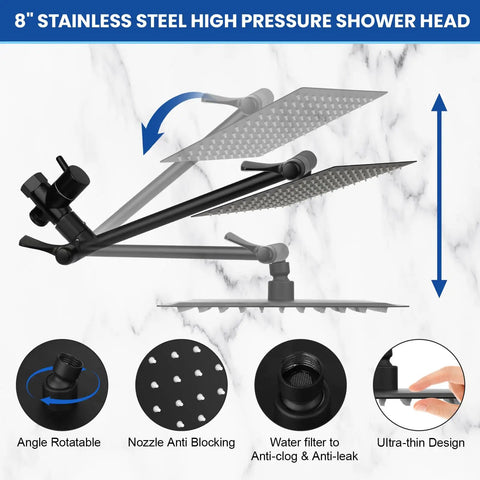 High Pressure Rainfall Shower Head And Handheld Shower Combo With 11 Inch Extension Arm features and parts overview