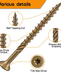 Pro Grade #8 X 2 Inch Deck Screws 100 Pack Exterior Wood Screws Bronze Epoxy Coating Acq Compatible Rust Resistant T25 Star Drive detailed view