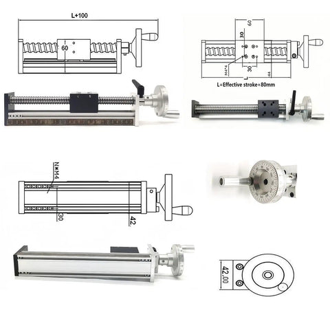 Manual Sliding Table Linear Stage Rail Guide 8 Inch 200mm With 1605 C7 Ballscrew features and dimensions