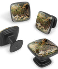 4 Pack Black Kitchen Cabinet Knobs Featuring Flower And Chicken Fence Design Square Drawer Pulls