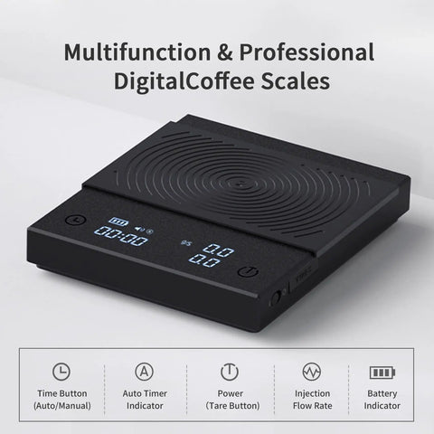 Coffee Scale Basic 2.0 With Water Flow Rate, Timer, And Easy Unit Switcher, Pro Grade Digital Kitchen Scale, Black