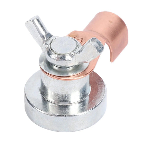 Super Cool Welding Magnetic Grounding Clamp For Fast Setup In Shop Or Garage, metal connector with copper and stainless steel parts.