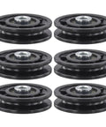 Replacement Nylon Bearing Pulleys For Gym Equipment And Home Cable Machines Quiet Smooth Rollers Kit Six Pack 70mm And 90mm Sizes Black Durable Pulleys For Low Noise Easy Maintenance And Smooth Fitness Workouts six black nylon pulley wheels with metal bearing hubs