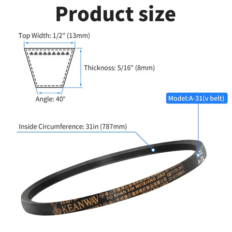 A31 31 Inch Drive V Belt Replacement For Industrial And Agricultural Machinery, classic wrapped neoprene rubber, labeled dimensions