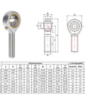 Heavy Duty Three Eighths Inch Rod End Bearing With Three Eighths Twenty Four Right Hand Thread Self Lubricating Joint Includes Jam Nut Built For Rock Solid Performance In Machinery Linkages Robotics And Automotive Projects. 3/8-24 RH thread rod end with dimensions chart