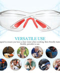 Straight Up Durable Four Pack Kickass Wraparound Safety Glasses Featuring Soft Silicone Frames And Ansi Z871 Certified Lenses For Slick Everyday Eye Protection That Hits Just Right, clear polycarbonate lenses with red accents.