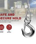 Close-up of the hook from 5 Ton Come Along Winch With 10 Ft Cable Dual Gear Hand Puller Beefy Heavy Duty Winch 3 Hooks