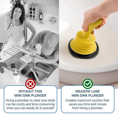 Image illustrating Tiny 7 Inch Sink Plunger With Ergonomic Grip No Sweat Mini Clog Remover in bright yellow being used on a sink.