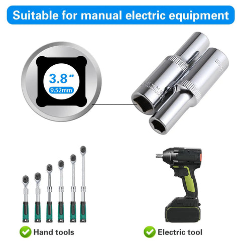 8mm Deep Socket Set 3/8 Inch Drive 6 Point With Radius Corner Design for auto maintenance tools and electric equipment compatibility
