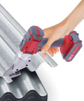 Professional 36V Electric Metal Shears with Swivel Head cutting corrugated metal roofing for heavy duty DIY use.