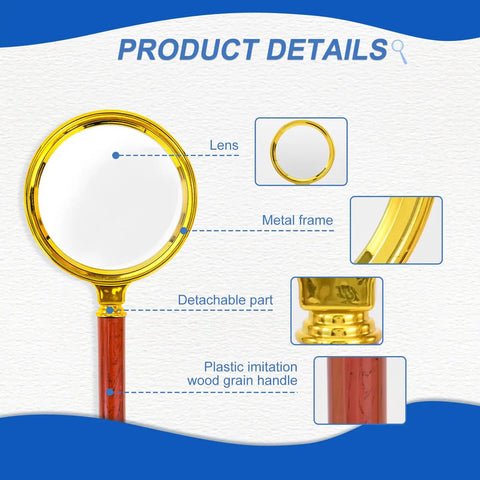 Close-up of 10x Handheld Magnifier For Reading And Hobby Science Projects Great For Kids And Seniors 80mm Plastic Frame With Gold Plated Finish