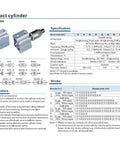 Compact Dual Rod Pneumatic Cylinder Built Tough For Rock Solid Stability And Zero Wobble During Smooth Clamping Moves Alongside Heavy Duty Push Pull Work In Cramped Workspaces Specification sheet with bore sizes and features.