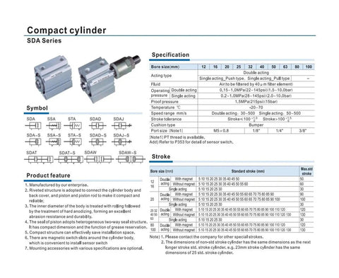 Top Shelf Double Rod Compact Air Cylinder And Pneumatic Actuator with 12-100mm bore sizes and double acting for reliable automation tasks.